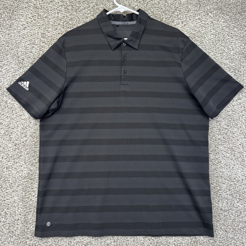 Adidas Golf Polo Shirt Men's Size Large Heather Gray Black Stripes Performance